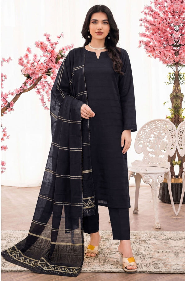 3PC UNSTITCHED JACQUARD LAWN
